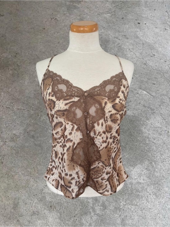 Simon Chang Tops - Simon Chang Brown Lace Trim Animal Print Cami